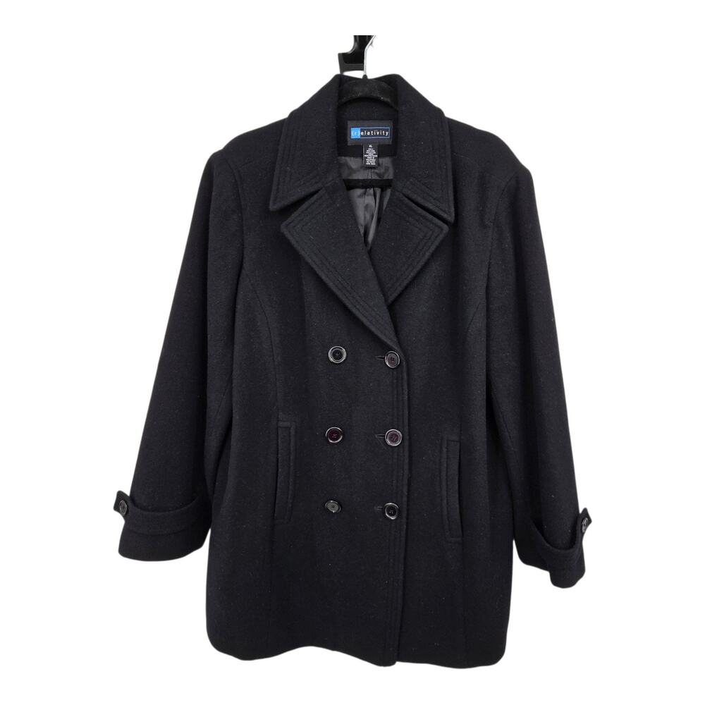 Vintage Y2K Relativity Double Breast Wool Peacoat Womens XL Black Jacket Preppy